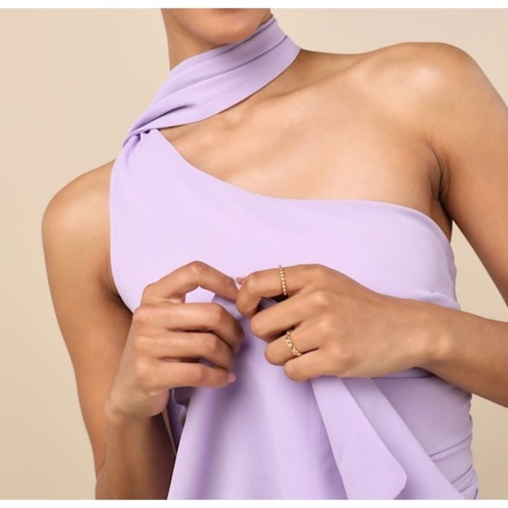 NWT Lulus Adeline Lavender One-Shoulder Scarf Maxi Dress Medium - Picture 3 of 8